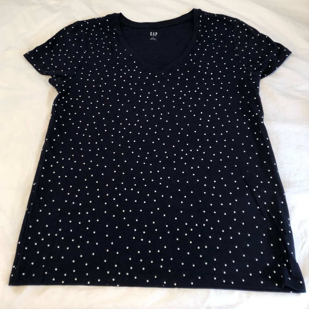 GAP navy blue white polka dot t-shirt